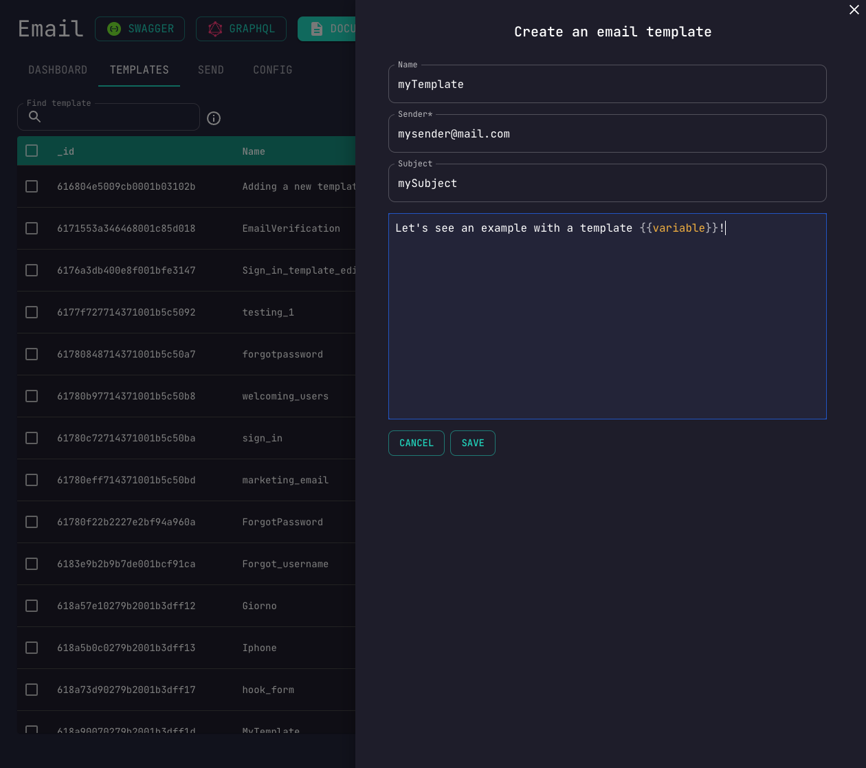 Create template with variables